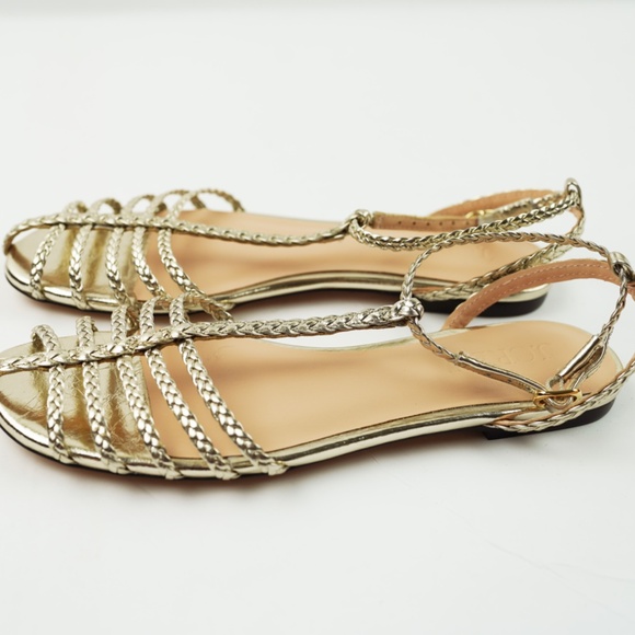 New JCREW Size 8 Braided Cage-Toe Sandals Metallic Leather White Gold $168 CK004 - Picture 6 of 8
